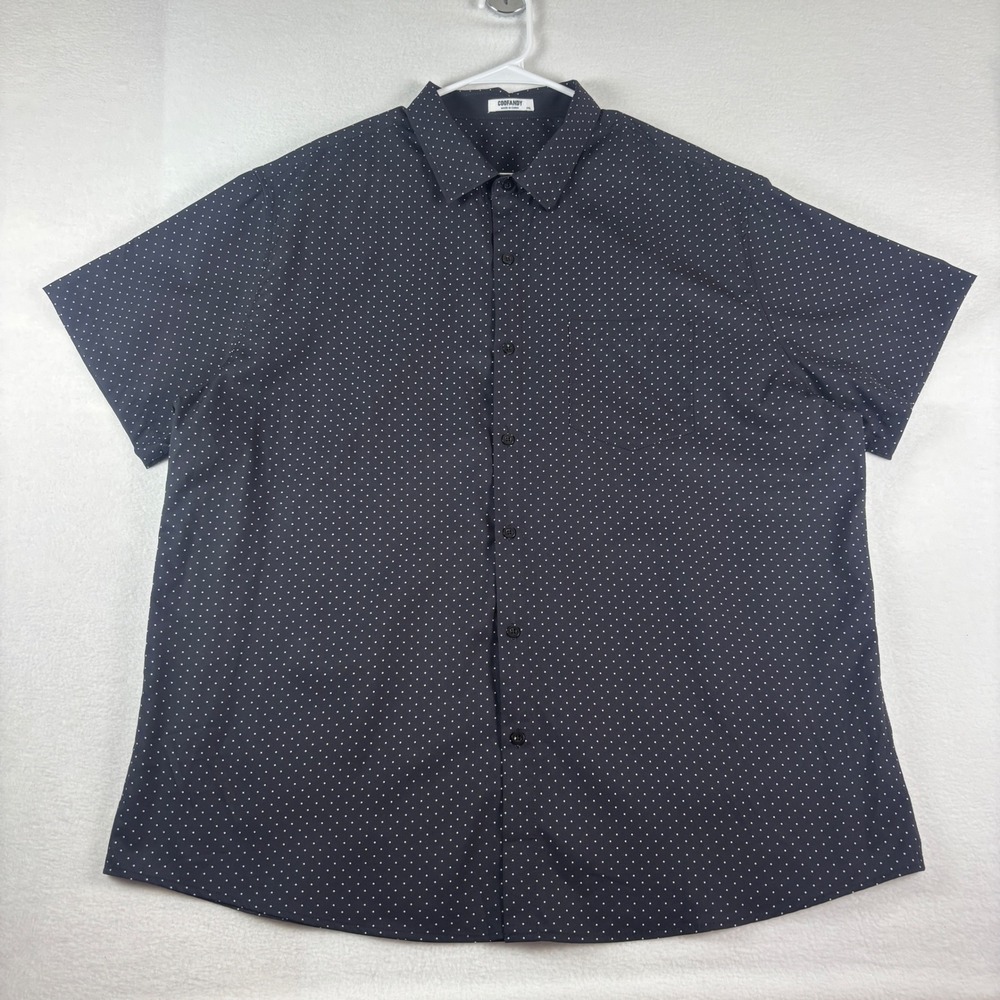 Coofandy Mens XXL Short Sleeve Button Down Shirt Black Polka Dot Micro Print